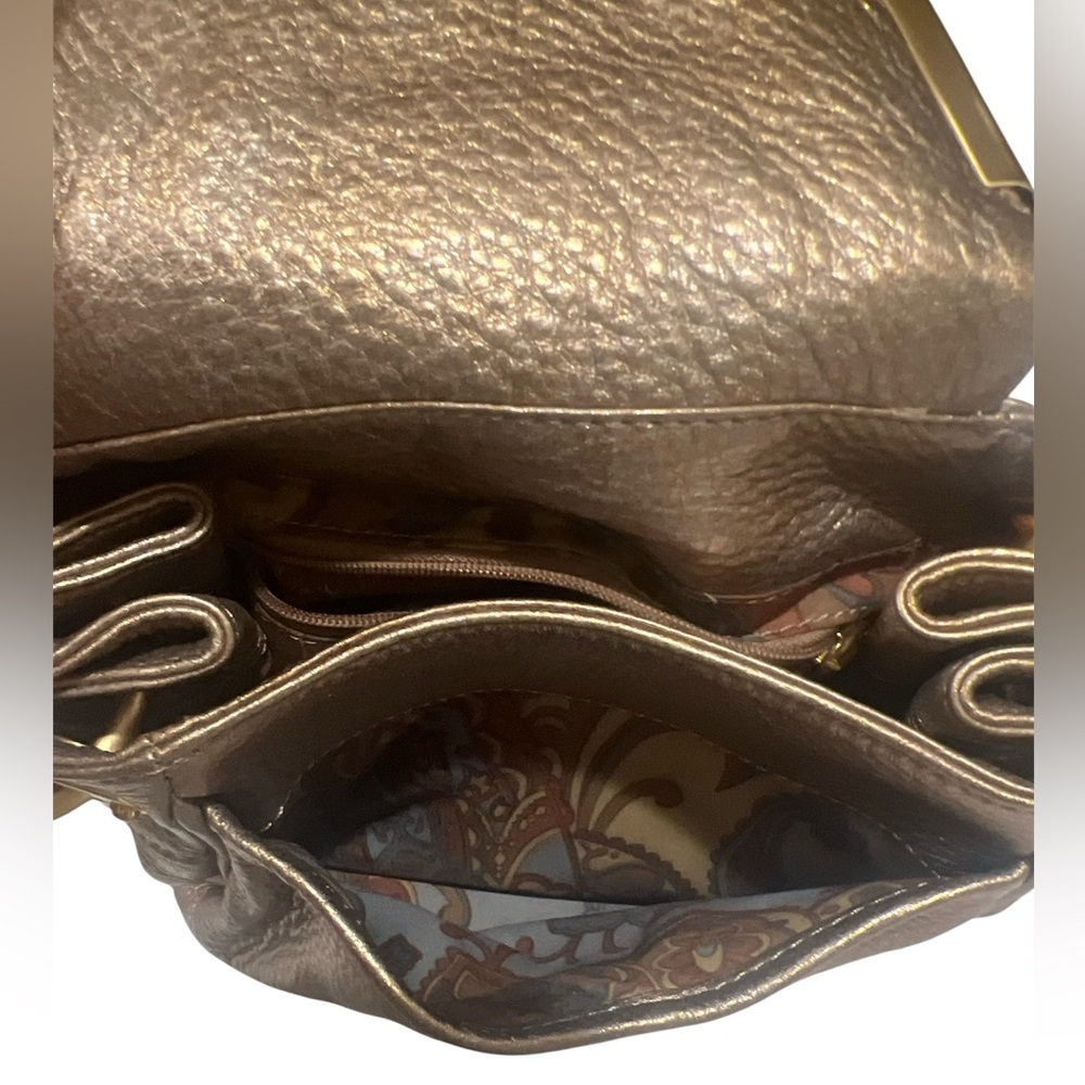 Vintage B Makowsky Bronze Metallic Leather Kiss-Lock Satchel Pristine Condition - Picture 10 of 13
